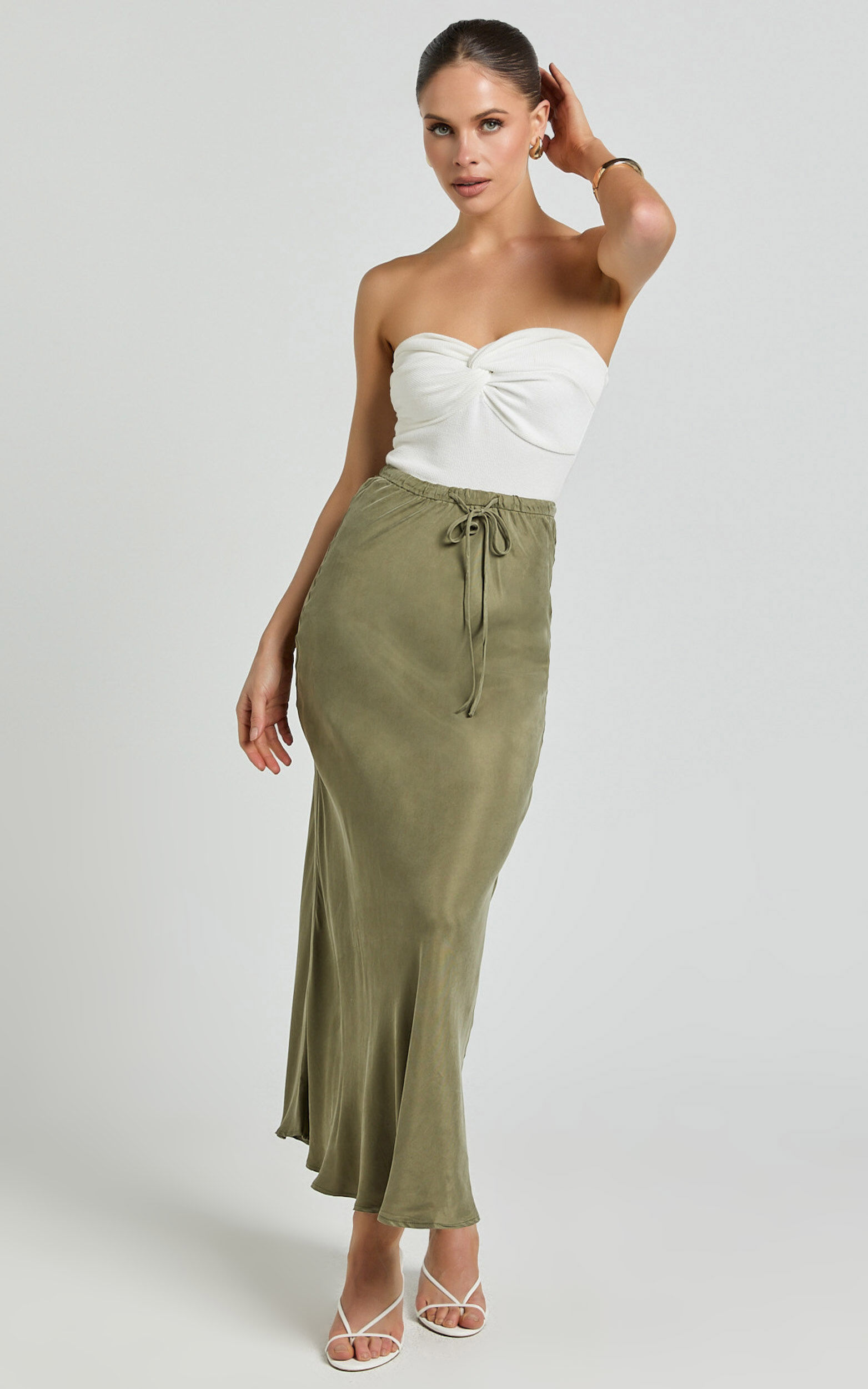 Wilhelmine Maxi Skirt - Cupro High Waisted Drawstring Slip