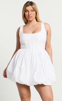 Brianda Mini Dress - Corset Bodice Bubble Hem Dress in White