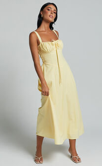 Debby Midi Dress - Bust Tie Front Sleeveless A Line Dress in Lemon