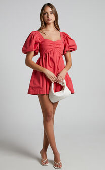 Fancy A Spritz Mini Dress - Square Neck Dress in Red