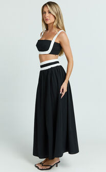 Sapphire Two Piece Set - Contrast Band Crop Top and A Line Maxi Skirt in Reverse