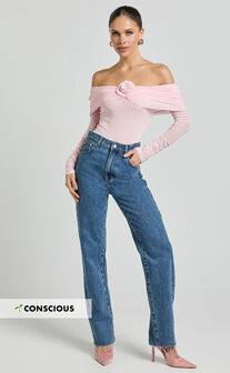 Dexter Jeans - High Waisted Straight Leg Denim Jeans in Dark Blue Wash