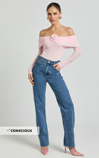 Dexter Jeans - High Waisted Straight Leg Denim Jeans in Dark Blue Wash