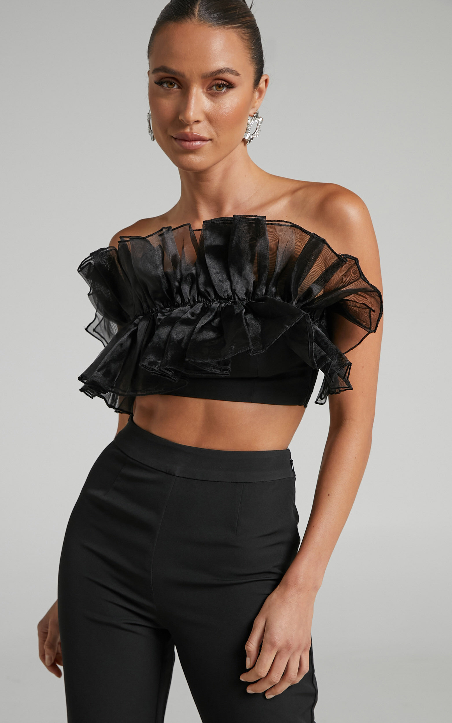 Strapless ruffle crop shop top