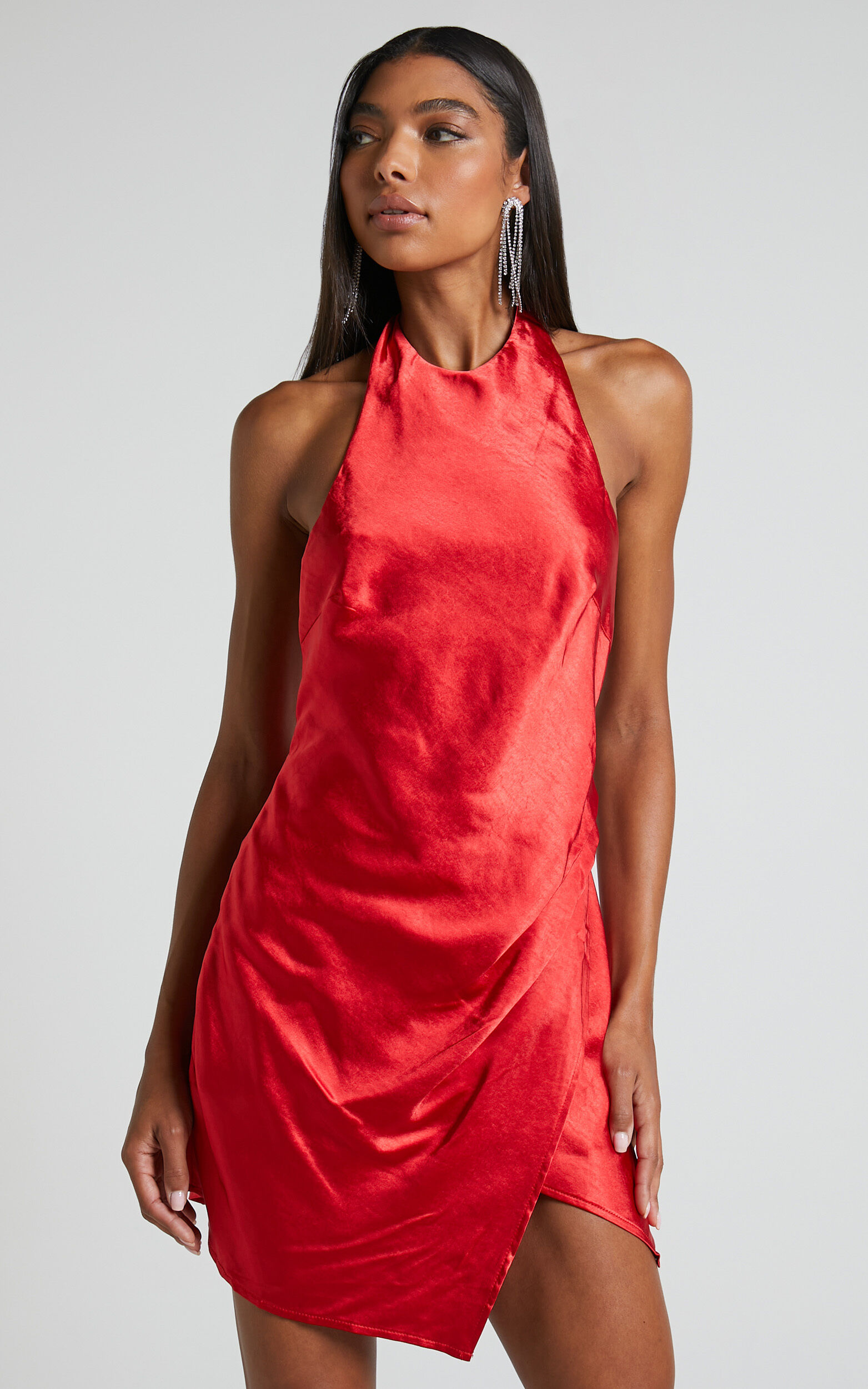 Red halter outlet mini dress