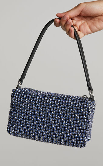 Gloriza Bag - Diamante Rectangular Mini Top Handle Bag in Dark Blue