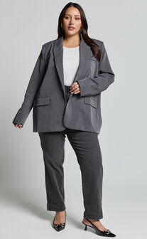 Caralina Blazer - Oversized Single Breasted Blazer in Charcoal