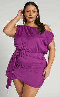 Niana Mini Dress - Drape One Shoulder Dress in Purple