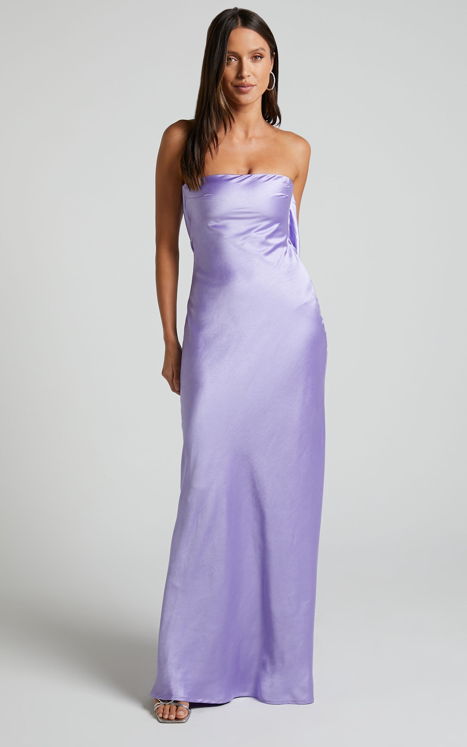 Naked Wardrobe satin crop top and maxi skirt set in lilac