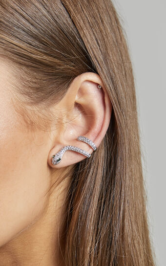 Lulah Diamante Snake Single Stud Earring in Silver