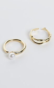Lainey Rings - 3 Pack Gold Pearl Ring Set in Gold