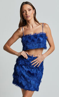 Shelby Top - Strappy Fringe Crop Top in Cobalt Blue