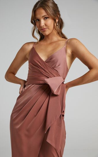 How Will I Know Midi Dress - Wrap Waist Tie Tulip Hem Dress in Dusty Rose