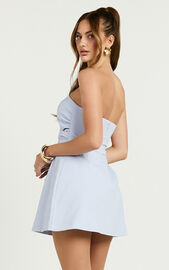 Millie Mini Dress - Linen Strapless Mini Dress in Blue | Showpo USA