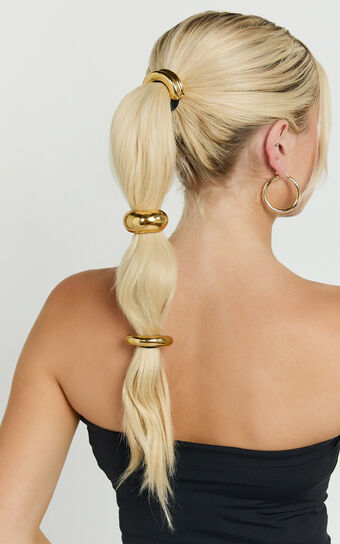 Simona Hair Tie - Chunky Metal Hair Tie Three Pack in Gold