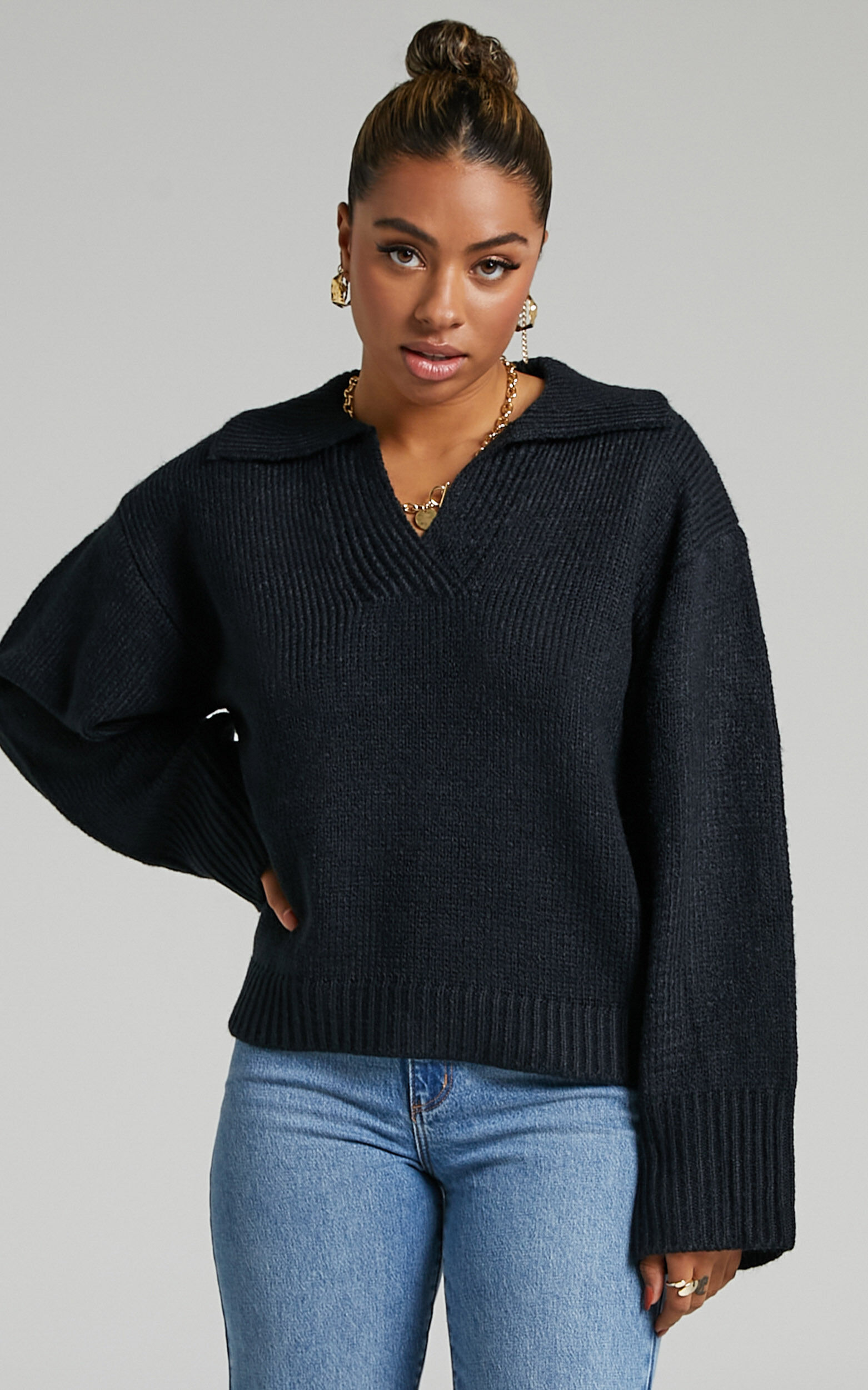 Black online collared jumper