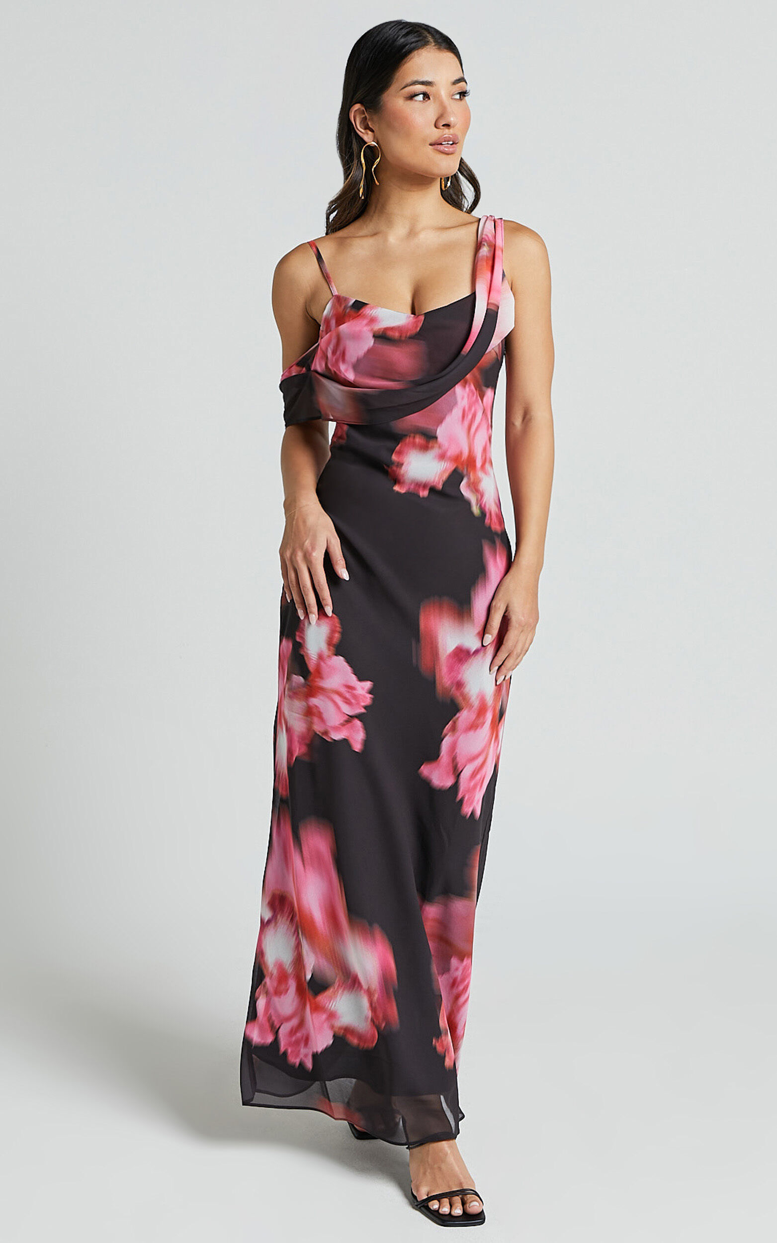 Jeanie Maxi Dress - Cowl Neck One Shoulder Slip Dress in
