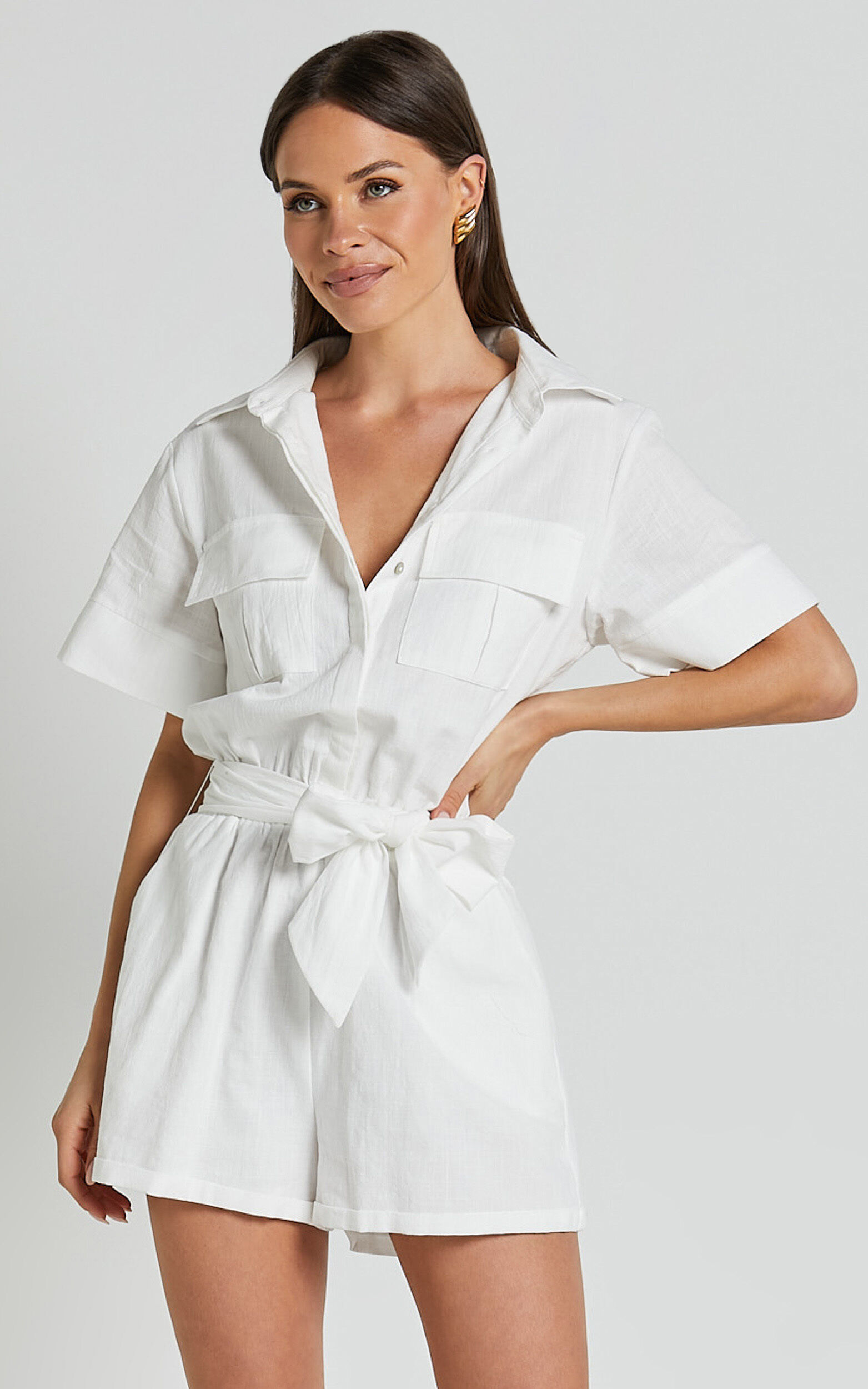 Jayna Playsuit Utility Pocket Playsuit in White Showpo