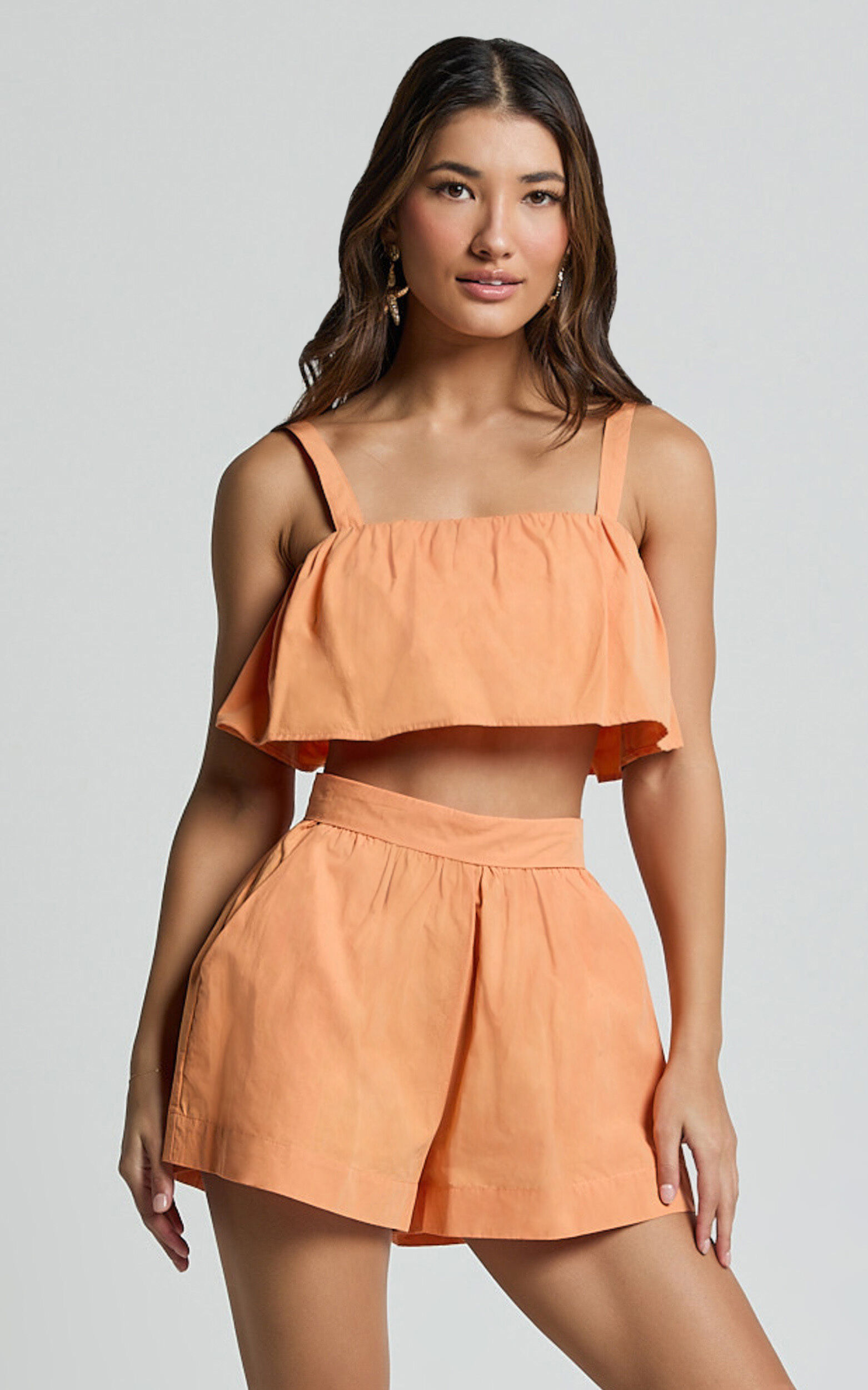Hannah Two Piece Set - Frill Crop Top and High Waist Shorts