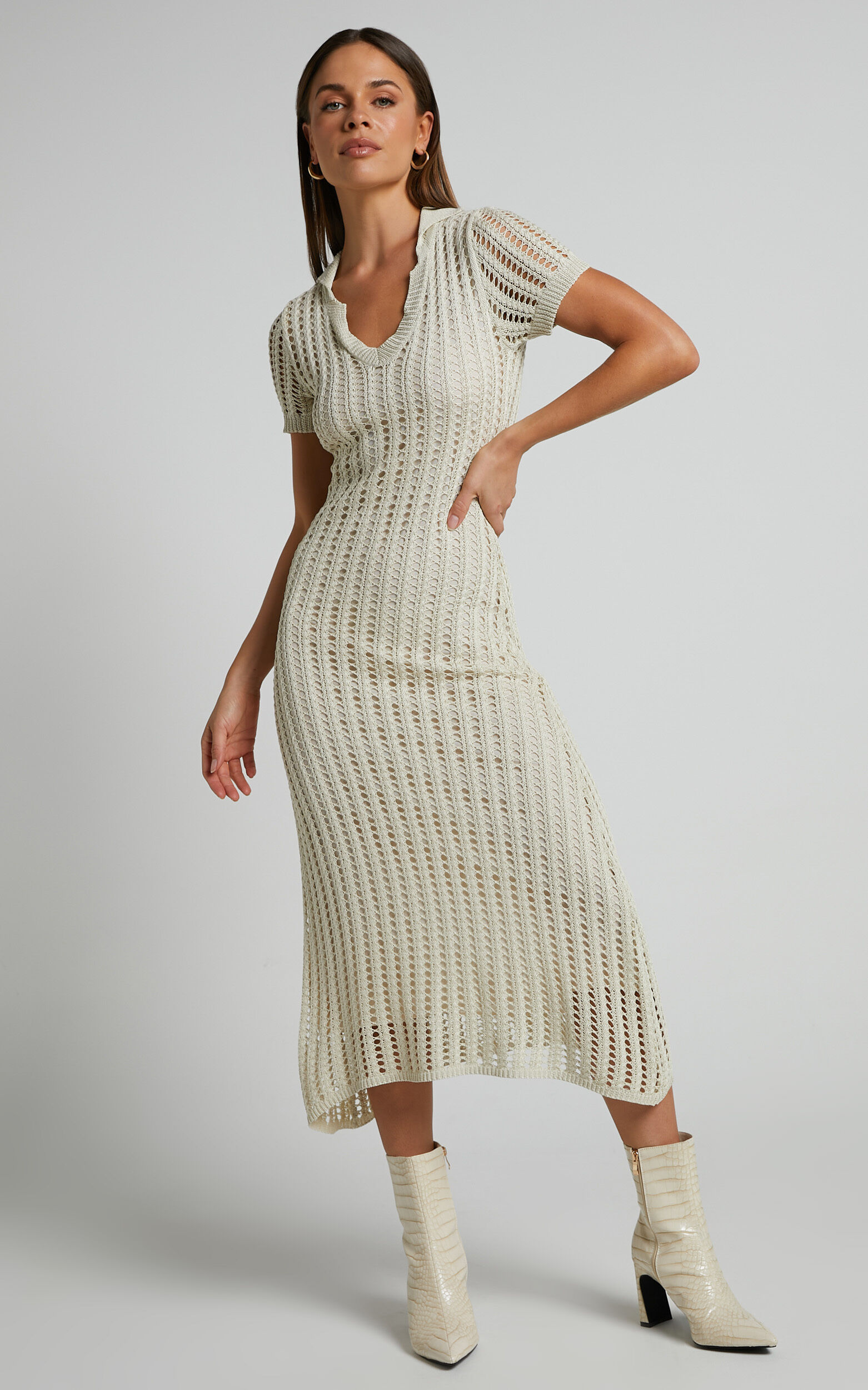 Short sleeve crochet dress 2025