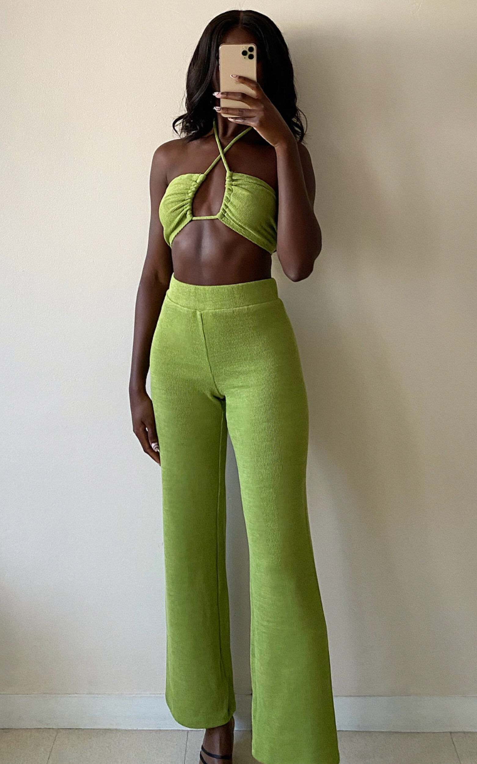 【THE MOZZ】Poleu Two Way Knit Setup Pants She+Sky Jade Wide Leg Side Slit Knit Pants | Lime Lush Boutique