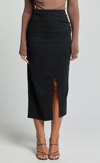 Heidi Midi Skirt - Faux Wrap Skirt in Black