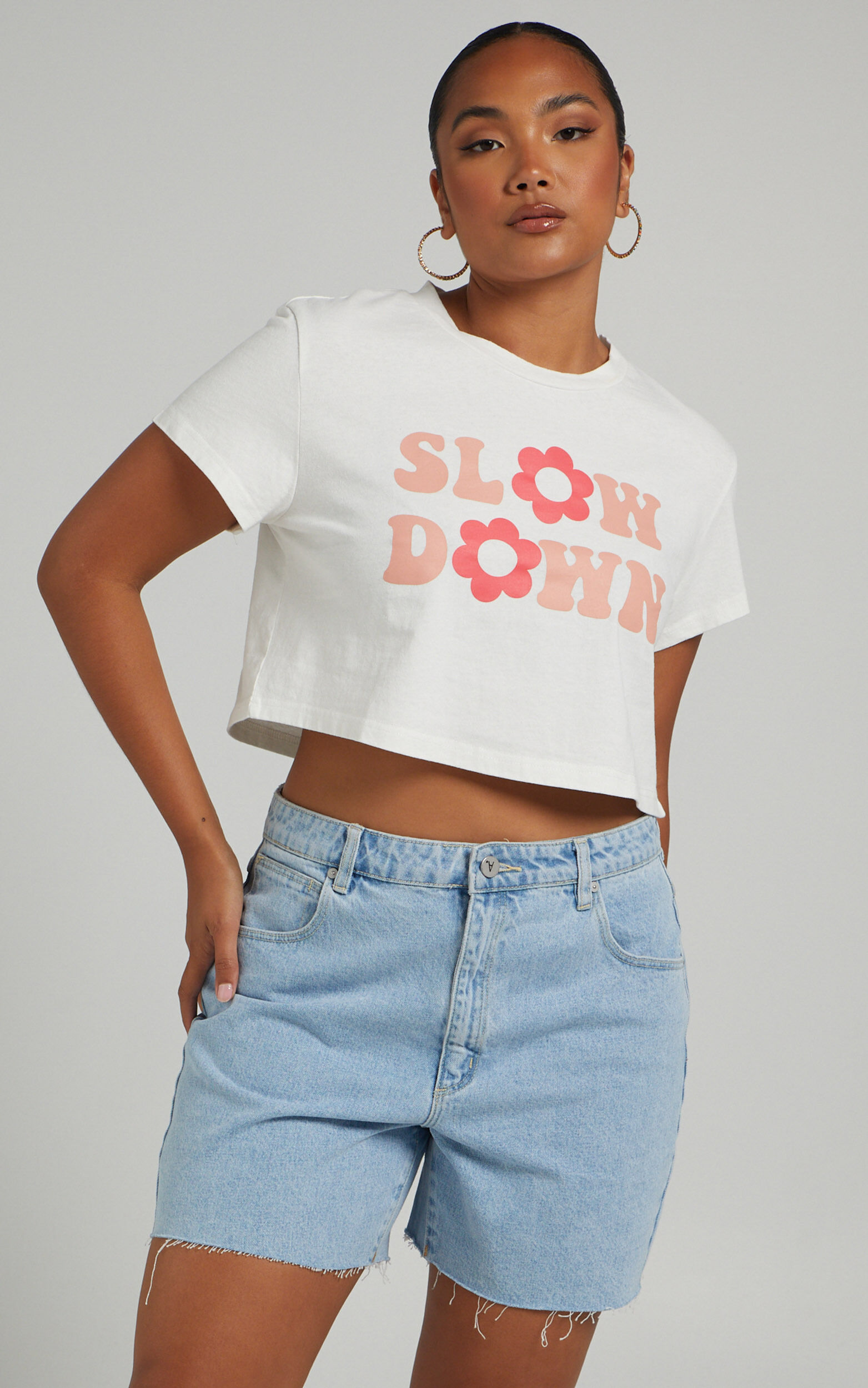 Slow Down Tee - Crop Tee in White - 04, WHT1