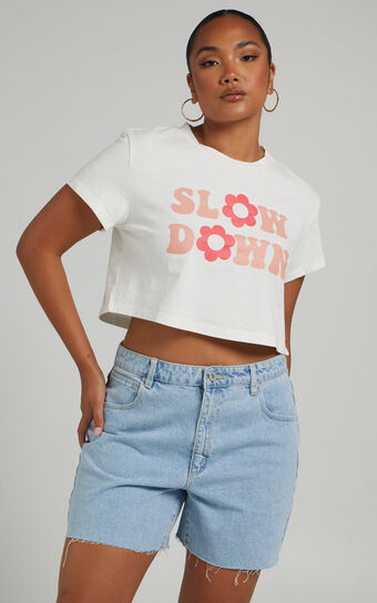 Slow Down Tee - Crop Tee in White