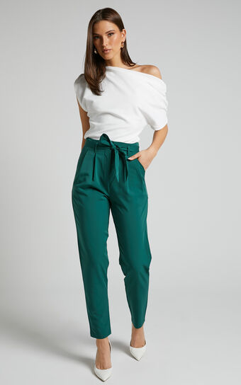 Raegen Pant - High Waist Tapered Leg Pant in Forest Green