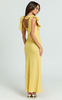 Nora Maxi Dress - Sweetheart Tie Shoulder Bias Cut Dress in Lemon