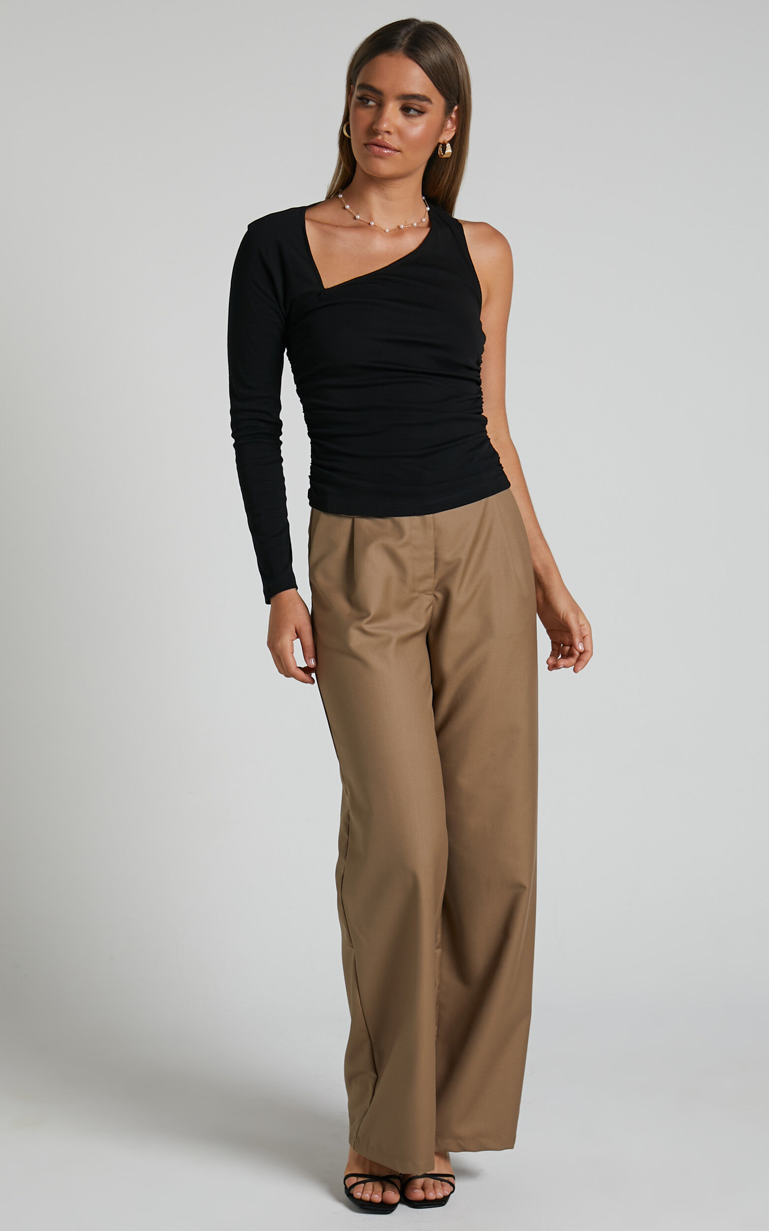 Asymmetrical one shoulder long hotsell sleeve top