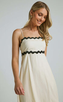 Moriseth Midi Dress - Linen Look Sleeveless Fit Flare Dress in Cream