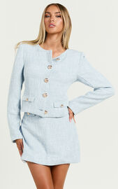 Olympia Jacket - Boucle Scoop Neck Button Down Long Sleeve Jacket in ...