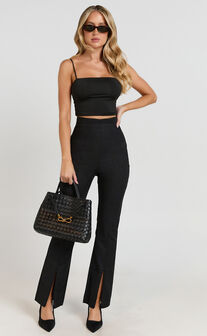 Brienne Pants - High Rise Split Hem Slim Pants in Black