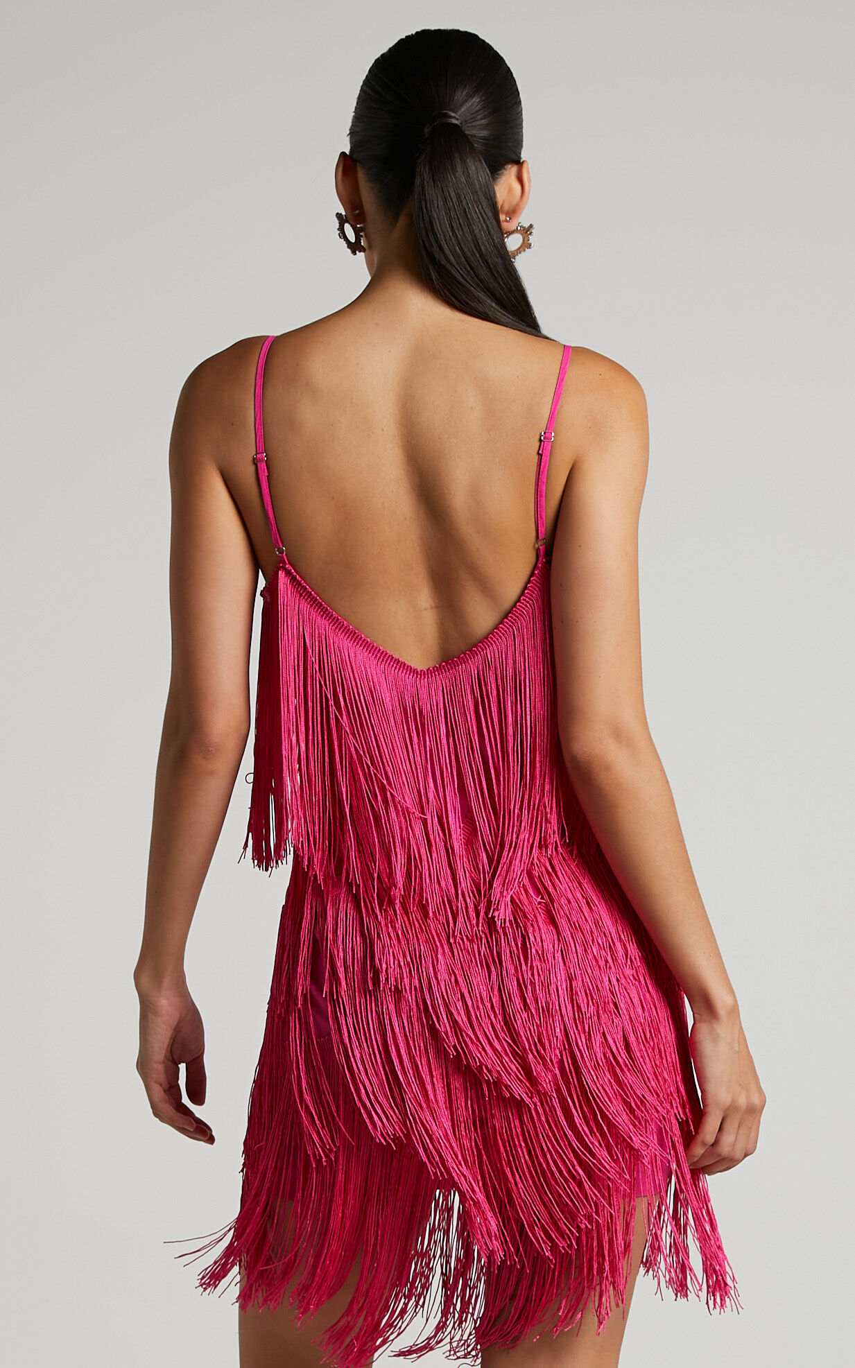 Siofra Mini Dress Zig Zag Fringe Dress in Hot Pink