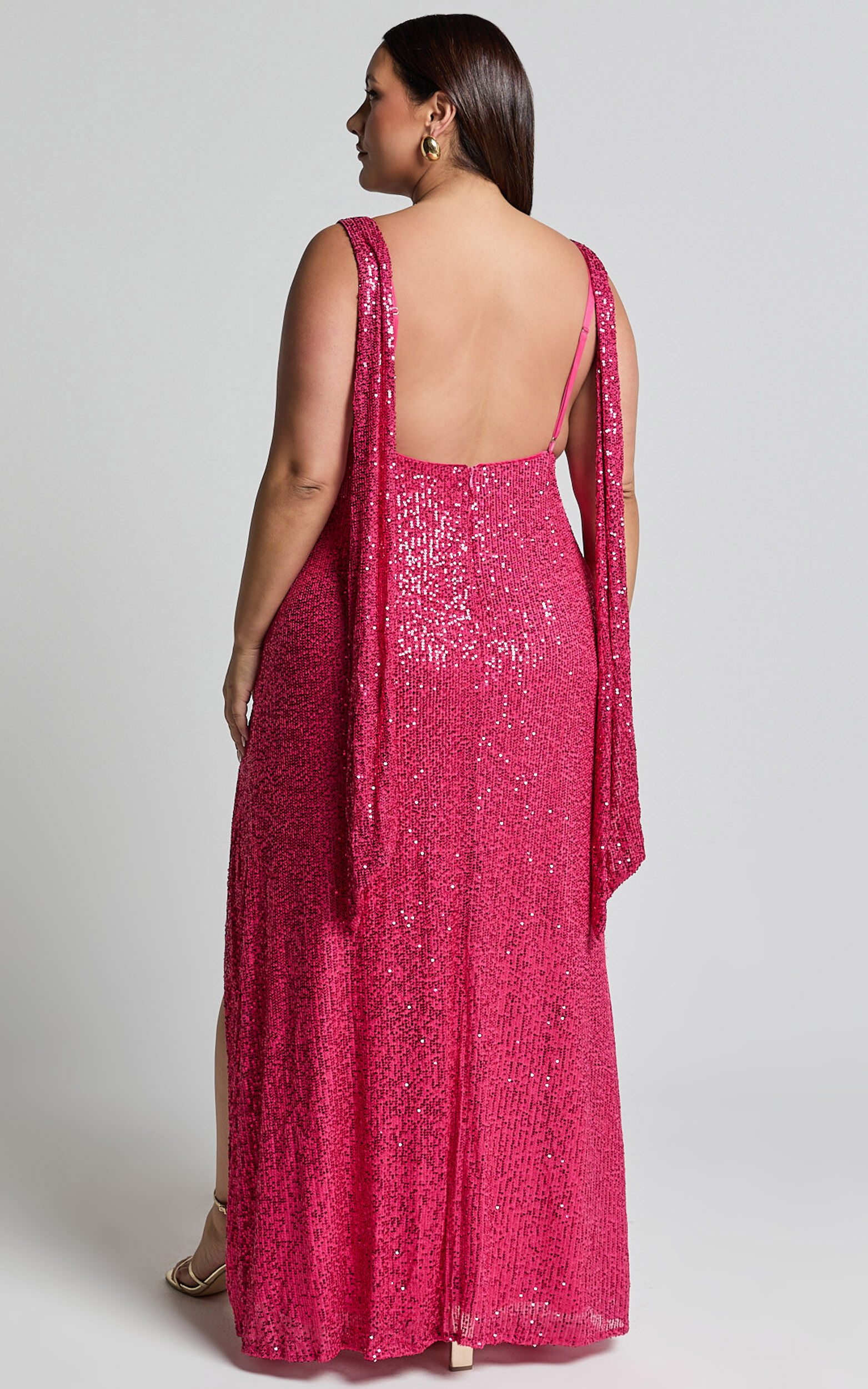 Malisha Maxi Dress - Sequin Cowl Neck Backless Dress in Pink | Showpo