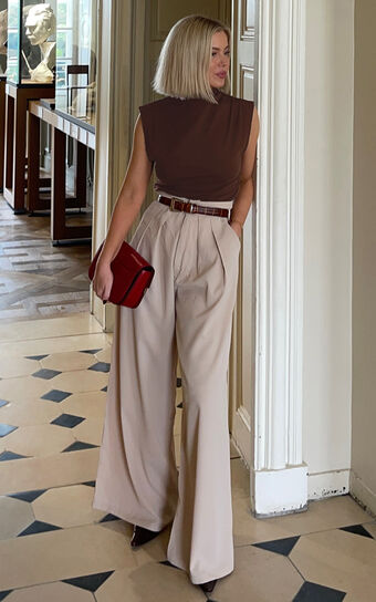 Jenner Top - High Neck Ruched Side Top in Chocolate