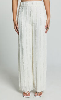 Almarie Pants - Mid Waisted Wide leg Textured Pants in Off White