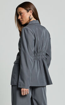 Daffy Blazer - Cinched Waist Blazer in Grey