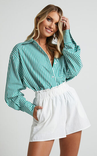Hiromi Shorts - High Waisted Linen Look A-Line Shorts in White