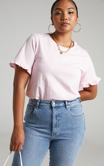 Closer To Home Tee - Ruffle Sleeve Tee in Pale Pink