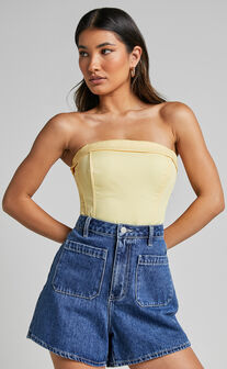 Vaira Top - Strapless Corset Top in Butter Yellow