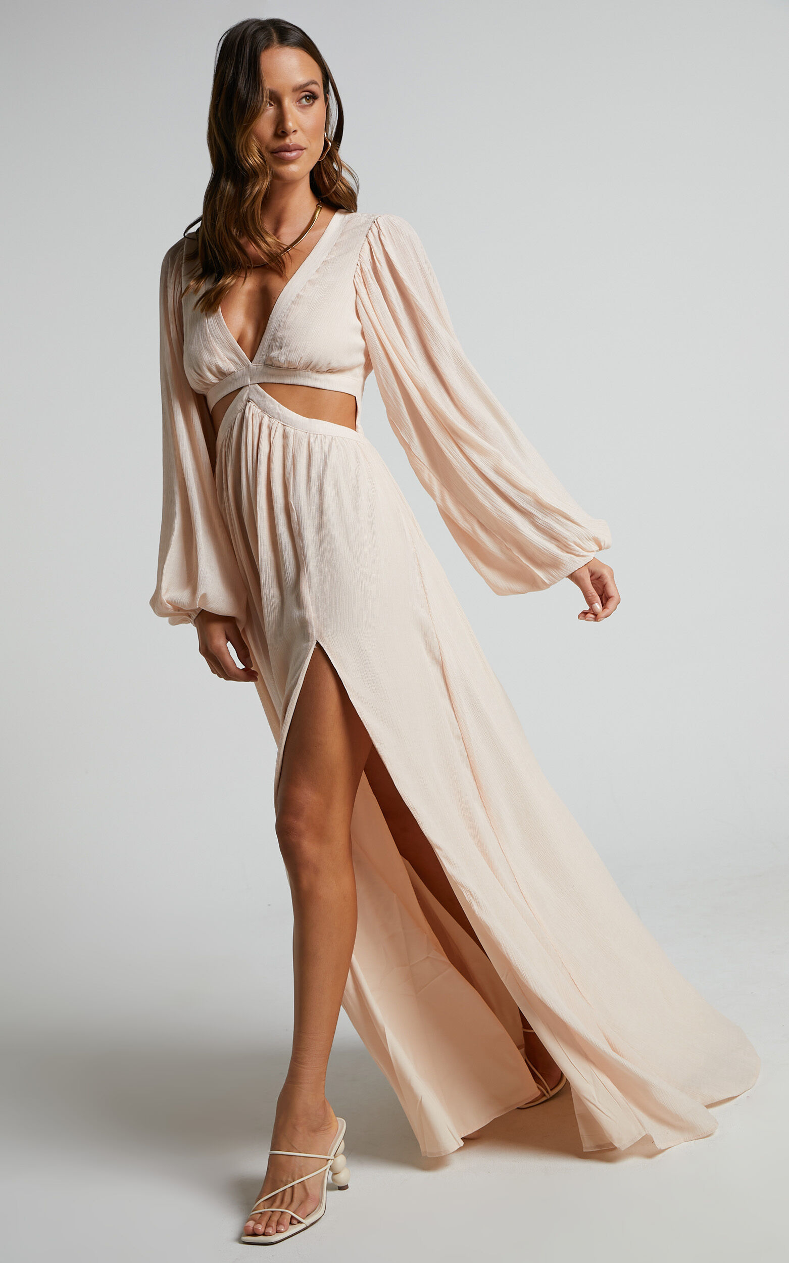 Neutral maxi cheap dress with sleeves
