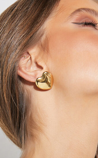 Jolene Earrings - Heart Shaped Statement Earrings in Gold