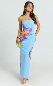 Jenny Maxi Dress - Strapless Mesh Bodycon Dress in Electric Print