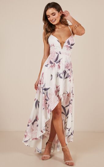 Glow Up Maxi Dress In White Floral