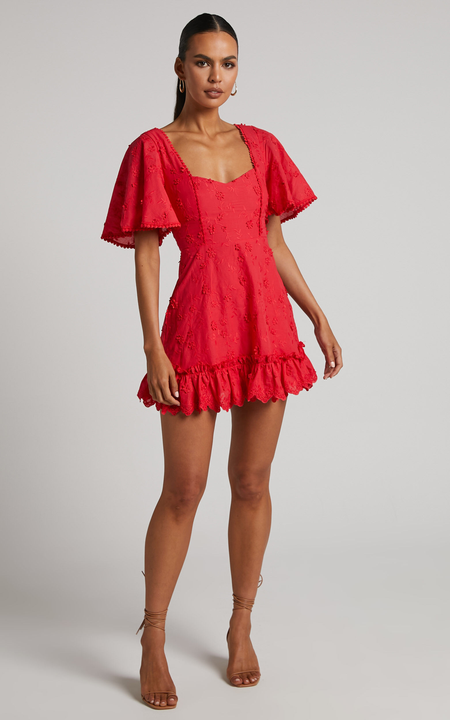 Red square best sale neck mini dress