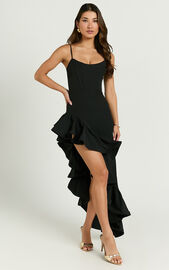 Maura Maxi Dress - Scoop Neckline Ruffle High Low Dress in Black | Showpo