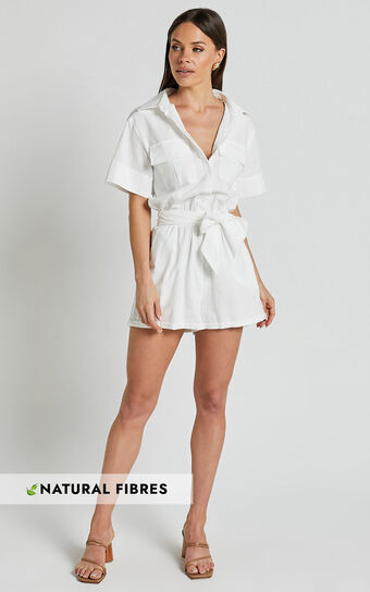 Jayna Playsuit - Utility Pocket Playsuit in White