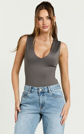 Charlotte Bodysuit - V Neck Bodysuit in Charcoal | Showpo